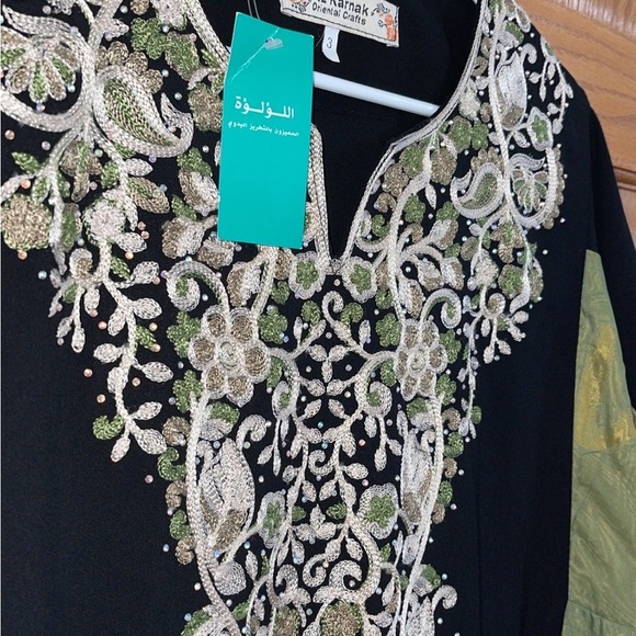 Women’s Dress Abaya Thobe Plus Size 3 (24 - 26 - 28) Green Black Embroidery NEW - Picture 4 of 5